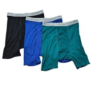 Hanes Mens Comfort Flex Boxer Briefs 3 Pack Black Blue Teal 100% Cotton Size S
